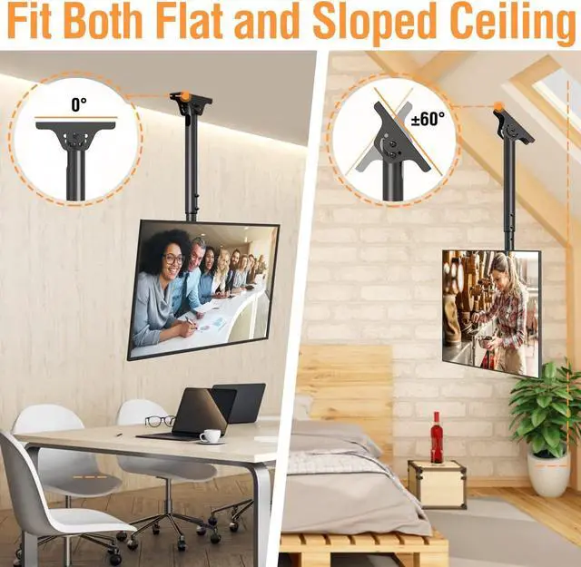 Alt view image 5 of 7 - Ceiling TV Mount Fits Most 26-65 Inch LED, LCD OLED Flat Screen TVs, Full Motion Height Adjustable TV Mount Bracket, Swivel and Tilt TV Bracket, Max VESA 400x400mm, Holds up to 99 lbs.