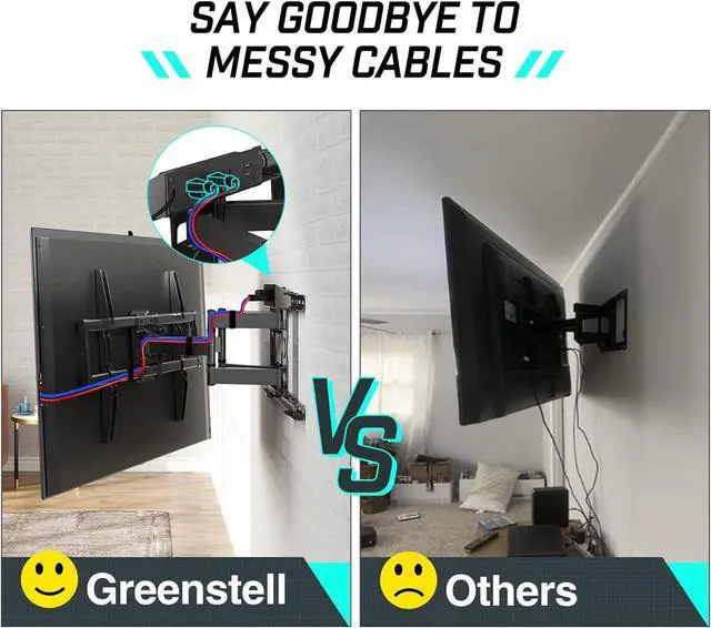 Alt view image 3 of 7 - Greenstell TV Mount with Power Outlet, Full Motion Wall Mount for 47"-84" TVs, Swivel, Tilt and Extension Bracket with Dual Articulating Arms, Max VESA 600x400mm, Holds up to 132lbs