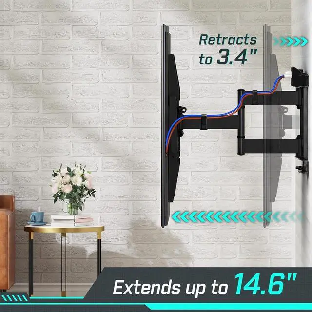 Alt view image 4 of 7 - Greenstell TV Mount with Power Outlet, Full Motion Wall Mount for 47"-84" TVs, Swivel, Tilt and Extension Bracket with Dual Articulating Arms, Max VESA 600x400mm, Holds up to 132lbs