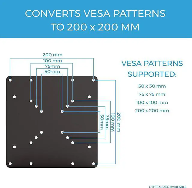 Alt view image 2 of 3 - HumanCentric VESA Mount Adapter Plate for TV Mounts, Convert 75x75 and 100x100 to 200x200 mm VESA Patterns, Includes Hardware Kit, VESA Conversion Plate for 200x200 VESA Mount, VESA Adapter