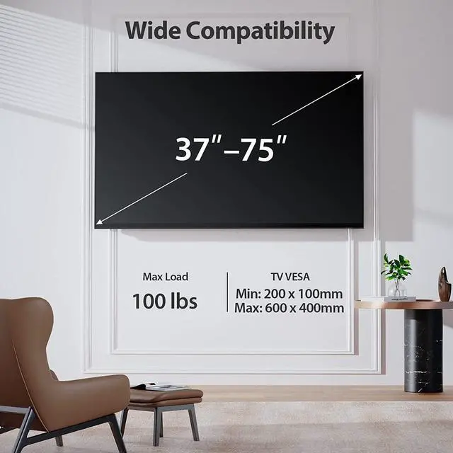 Alt view image 2 of 7 - Full-Motion TV Wall Mount for Most 3775 Inch TVs up to 100 lbs Wall Mount TV Bracket with Dual Articulating Arms Extension Swivel Tilt Fits 16 Wood Studs 600 x 400mm Max VESA PILF8