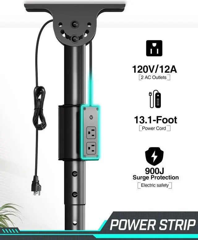 Alt view image 2 of 7 - Greenstell Ceiling TV Mount with Power Outlet, TV Mount for 26-65 inch TVs, TV Ceiling Mount with 900J Surge Protection, Swivel, Tilt and 6 Height Adjustable, Max VESA 400x400mm, Holds up to 110Lbs