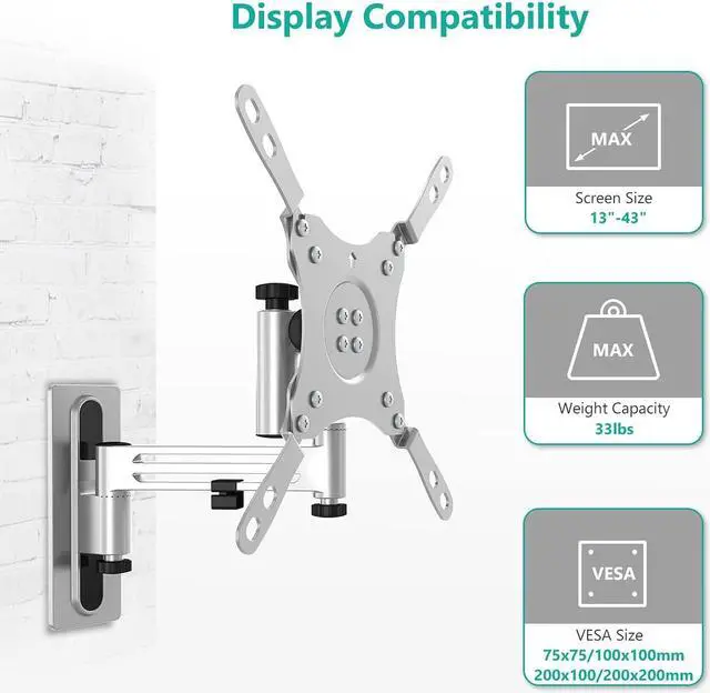 Alt view image 2 of 7 - WALI RV TV Mount, Lockable TV Wall Mount for Camper Trailer Motor Home, Full Motion Anti-Vibration Arm for 13-43 inch LED, LCD Flat Screens and Monitors, up to 33lbs (1343LK)