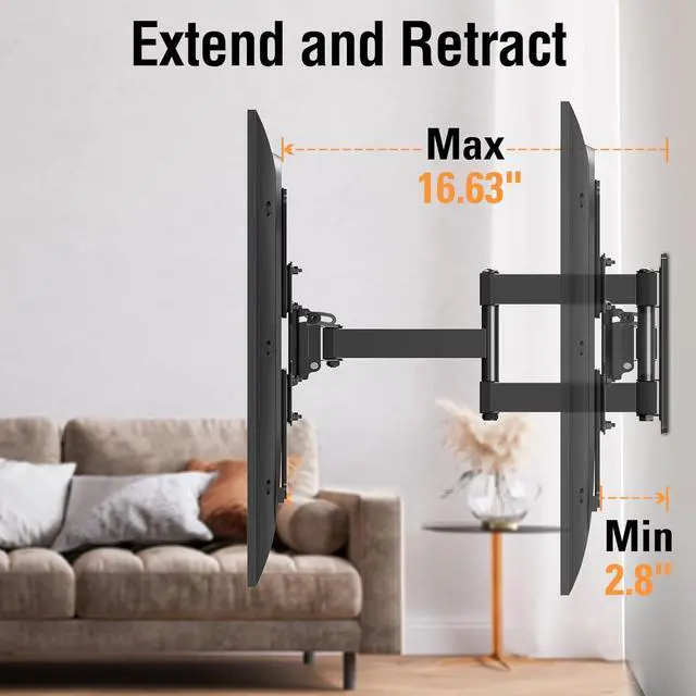 Alt view image 2 of 7 - ELIVED Full Motion TV Wall Mount for Most 22-55 Inch TVs, Articulating Arms Swivel and Tilt TV Mount, Wall Mount TV Brackets Max VESA 400x400, Single Stud Perfect Center Design, Holds Up to 77 lbs.