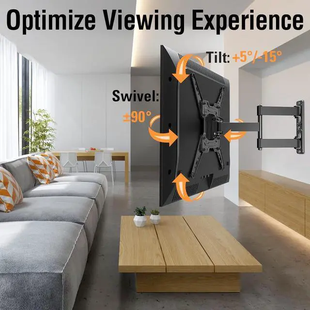Alt view image 3 of 7 - ELIVED Full Motion TV Wall Mount for Most 22-55 Inch TVs, Articulating Arms Swivel and Tilt TV Mount, Wall Mount TV Brackets Max VESA 400x400, Single Stud Perfect Center Design, Holds Up to 77 lbs.