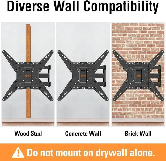 Alt view image 7 of 7 - ELIVED Full Motion TV Wall Mount for Most 22-55 Inch TVs, Articulating Arms Swivel and Tilt TV Mount, Wall Mount TV Brackets Max VESA 400x400, Single Stud Perfect Center Design, Holds Up to 77 lbs.