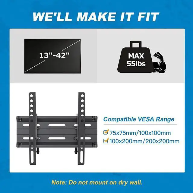 Alt view image 4 of 6 - Tilting TV Wall Mount Bracket Low Profile for 13-42 Inch Flat Screen TVs & Monitors, Universal Tilt TV Monitor Mount Fits 8" Wood Studs VESA 200x200mm by
