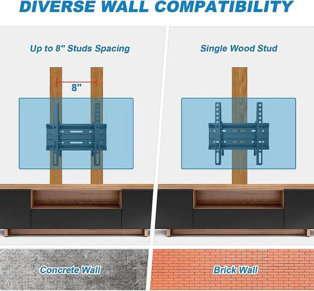 Alt view image 5 of 6 - Tilting TV Wall Mount Bracket Low Profile for 13-42 Inch Flat Screen TVs & Monitors, Universal Tilt TV Monitor Mount Fits 8" Wood Studs VESA 200x200mm by