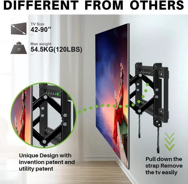Alt view image 4 of 7 - Advanced Tilt Wall Mount for Most 42-90 inch TVs, Easy to Install Extension TV Mount Extending to 7 inch, Universal Bracket Up to 24'' Studs, VESA 600 x 400mm and 120lbs