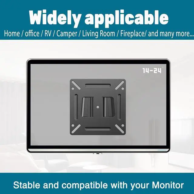 Alt view image 5 of 7 - TETVIK Monitor Wall Mount Most 14-24 TVs Computer Universal Low Profile RV TV Wall Mount VESA Up to 100x100mm Max Weight 30lbs Fits 15 19 20 22 23 Inch Camper Small Monitor Mount Bracket