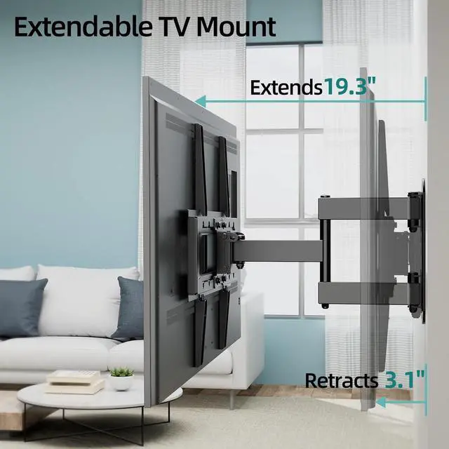 Alt view image 4 of 7 - Full MotionTV Wall Mount for 26-60 inch Flat/Curved TVs up to 88 lbs, Heavy Duty Swivel TV Mount with Single Stud Design,Smooth Extension,Max VESA 400x400mm,HC3402