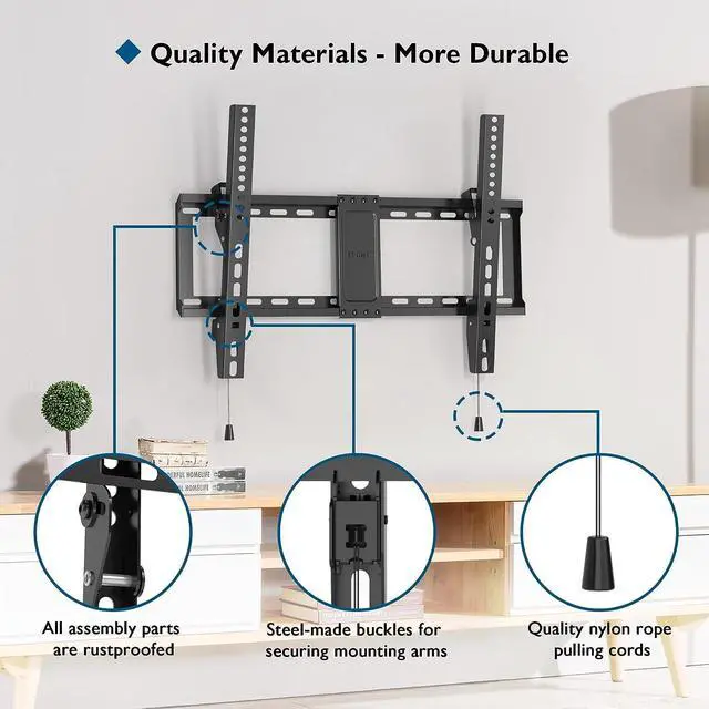 Alt view image 3 of 7 - BONTEC Tilt TV Wall Mount for Most 37-85 Inch LED LCD OLED Flat Curved Screen TVs Fits 16" 18" 24" Wood Stud, Low Profile TV Wall Bracket with Max. VESA 600x400mm, Hold Up to 132LBS