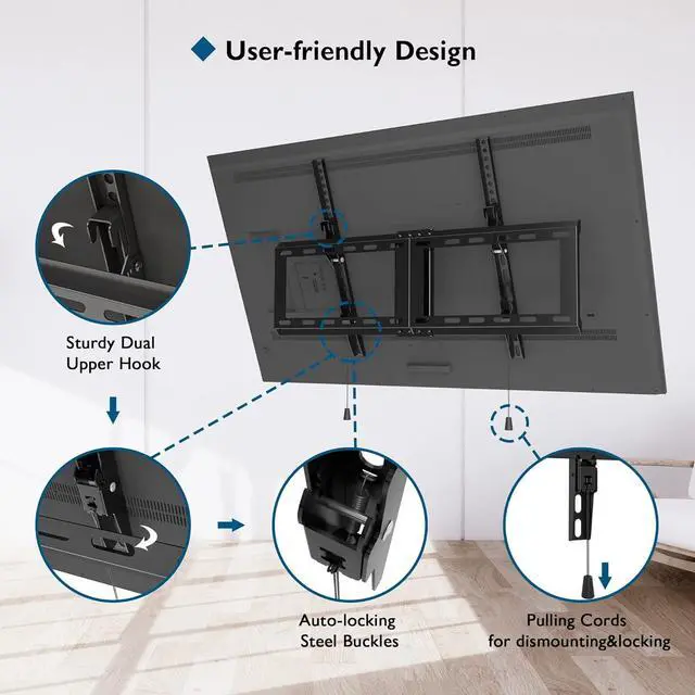 Alt view image 4 of 7 - BONTEC Tilt TV Wall Mount for Most 37-85 Inch LED LCD OLED Flat Curved Screen TVs Fits 16" 18" 24" Wood Stud, Low Profile TV Wall Bracket with Max. VESA 600x400mm, Hold Up to 132LBS