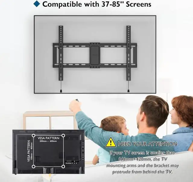 Alt view image 5 of 7 - BONTEC Tilt TV Wall Mount for Most 37-85 Inch LED LCD OLED Flat Curved Screen TVs Fits 16" 18" 24" Wood Stud, Low Profile TV Wall Bracket with Max. VESA 600x400mm, Hold Up to 132LBS