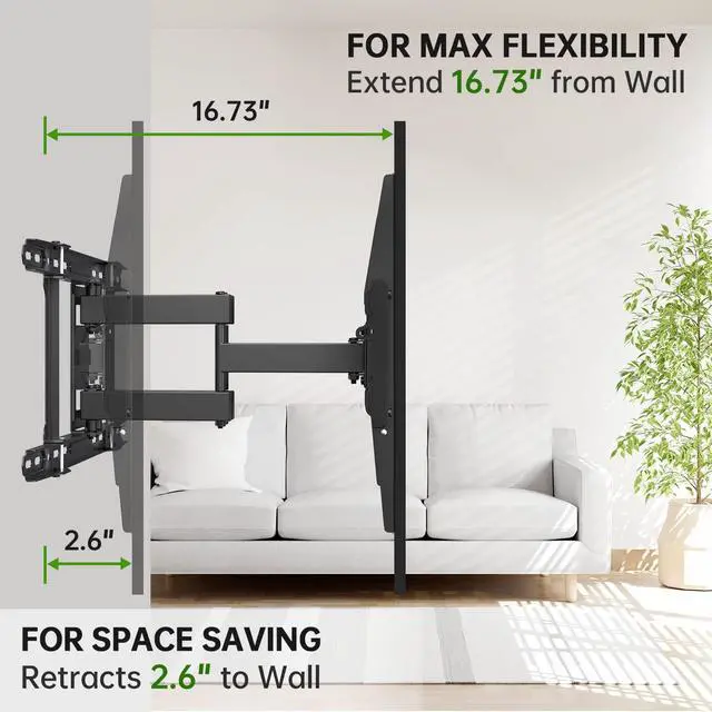 Main image of Full Motion TV Wall Mount 42"-84" TVS, Fits 16" 18" or 24" Studs, Heavy Duty TV Mounts Bracket with Dual Articulating Arms Tilt Swivel Extension Max VESA 600x400mm, Weight Capacity 110lbs