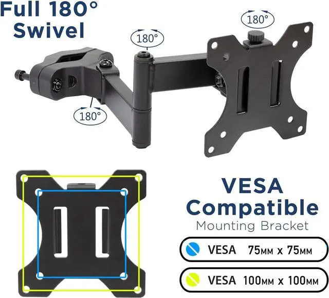Alt view image 4 of 7 - Mount-It! Universal Full Motion Steel Pole Mount with Articulating Arm and Removable VESA Plate for 17 to 32 Inch Monitors & TVs, VESA 75x75 & 100x100 Compatible, Black (MI-391)