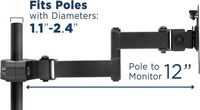 Alt view image 7 of 7 - Mount-It! Universal Full Motion Steel Pole Mount with Articulating Arm and Removable VESA Plate for 17 to 32 Inch Monitors & TVs, VESA 75x75 & 100x100 Compatible, Black (MI-391)