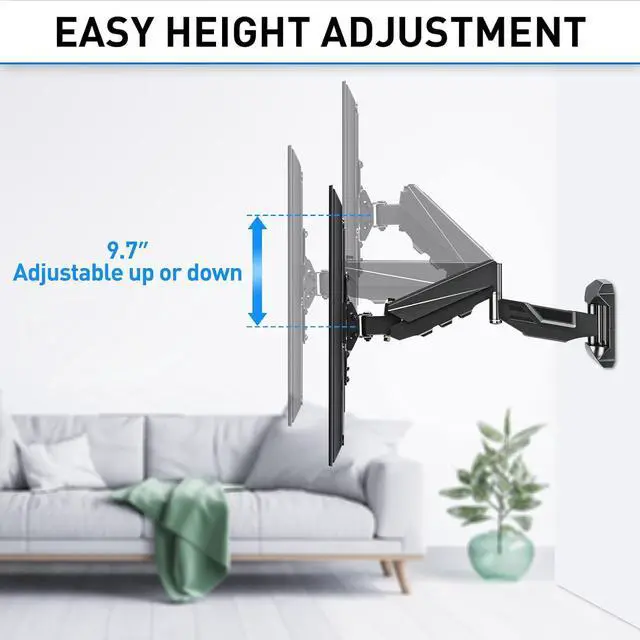 Alt view image 4 of 7 - MOUNTUP Height Adjustable TV Wall Mount, TV Mount for Most 26-55 Inch TVs, Gas Spring Full Motion TV Wall Mount Bracket, Swivel Tilt Single Articulating Arm, Fits Max VESA 400x400mm, 11-44lbs MU0037