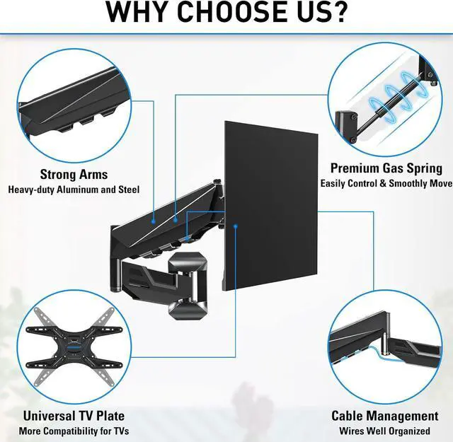 Alt view image 5 of 7 - MOUNTUP Height Adjustable TV Wall Mount, TV Mount for Most 26-55 Inch TVs, Gas Spring Full Motion TV Wall Mount Bracket, Swivel Tilt Single Articulating Arm, Fits Max VESA 400x400mm, 11-44lbs MU0037
