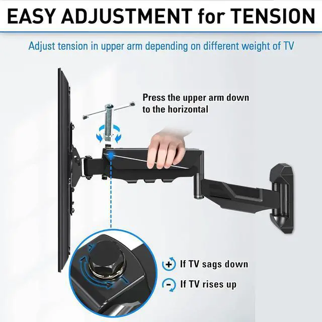 Alt view image 7 of 7 - MOUNTUP Height Adjustable TV Wall Mount, TV Mount for Most 26-55 Inch TVs, Gas Spring Full Motion TV Wall Mount Bracket, Swivel Tilt Single Articulating Arm, Fits Max VESA 400x400mm, 11-44lbs MU0037