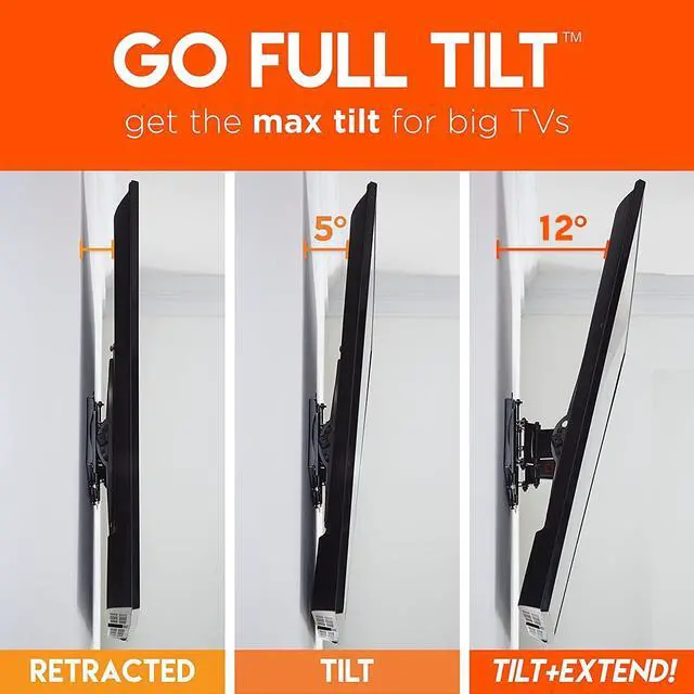 Alt view image 2 of 7 - ECHOGEAR FullTilt TV Wall Mount - Extends to Enable Maximum Tilt Range On Large TVs Up to 90" - Fireplace Friendly Design with Universal Bracket & Easy Install