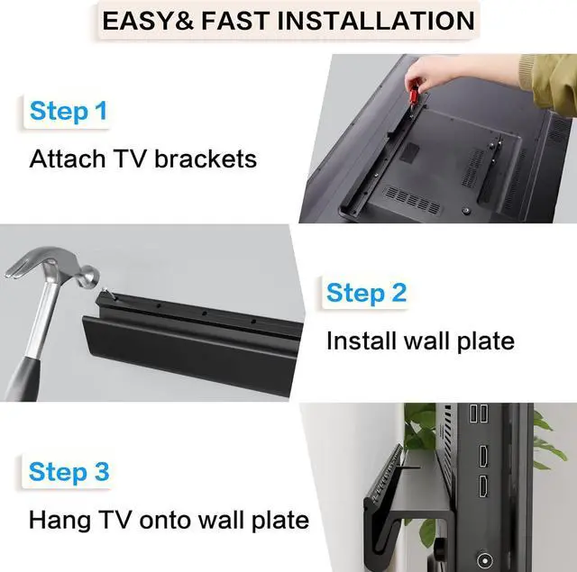 Alt view image 5 of 6 - No Stud TV Wall Mount, Studless Drywall TV Mount for 32-75 inch, No Drill TVs Mount with Clear Instructions, Studless TVs Wall Mount with Sturdy Design, Easy to Install