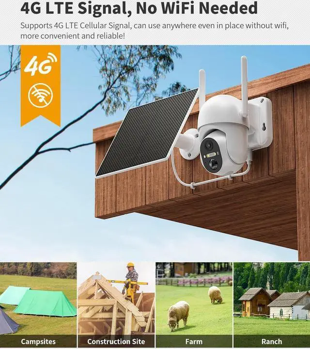 Alt view image 2 of 7 - Ebitcam 4G LTE Cellular Security Camera Includes Memory Card & SIM Card(Support Verizon/AT&T/T-Mobile), 2K Solar Outdoor Cam Wireless Without WiFi Needed, 360° Live View, Color Night Vision
