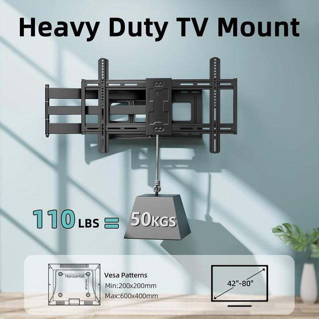 Alt view image 7 of 7 - HCMOUNTING Long Arm TV Wall Mount for 42-80 inch TVs, Full Motion TV Mount with 43 inch Extension Articulating Arms, Swivel and Tilt Wall Mount TV Bracket, Holds up to 110 lbs, Max VESA 600x400mm