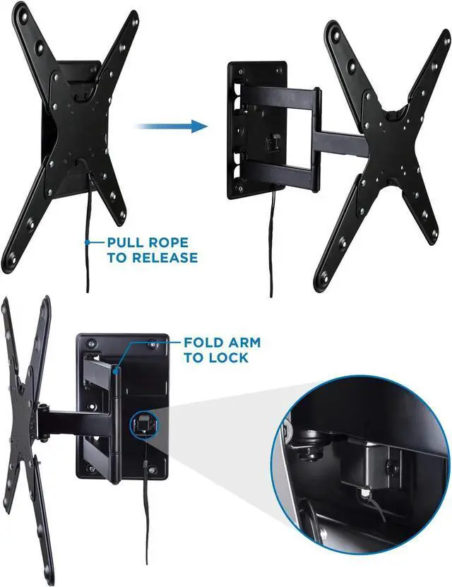 Alt view image 3 of 7 - Mount-It! Lockable RV TV Wall Mount for 42 50 55 Inch Televisions, Locking Detachable Full Motion Bracket for Travel Trailers, RVs, Campers, Motorhomes and Marine Boats, VESA 200 400, 77 Lbs Capacity