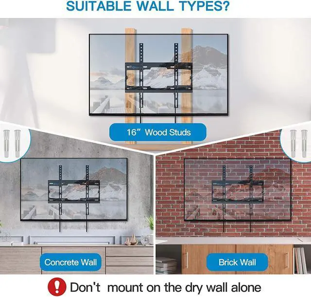 Alt view image 6 of 7 - Pipishell Fixed TV Wall Mount Bracket Low Profile for 26-55 Inch LED, LCD, OLED, 4K Flat Curved Screen TVs, Ultra Slim Mounting Bracket, Max VESA 400x400mm up to 99 lbs, Fits 16" Wood Studs