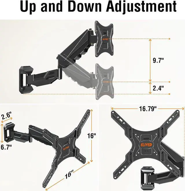 Alt view image 4 of 7 - Height Adjustable TV Wall Mount for Most 23-55 Inch TVs, Spring Arm Full Motion Swivel Tilt Articulating TV Mount Bracket, Max VESA 400x400mm, Support 11-44 lbs, YD1010