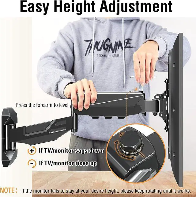 Alt view image 7 of 7 - Height Adjustable TV Wall Mount for Most 23-55 Inch TVs, Spring Arm Full Motion Swivel Tilt Articulating TV Mount Bracket, Max VESA 400x400mm, Support 11-44 lbs, YD1010