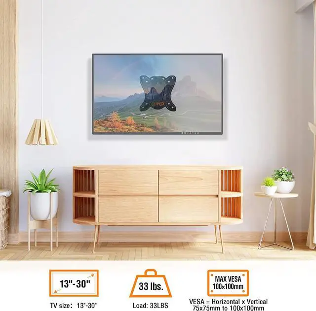 Alt view image 2 of 7 - ELIVED TV Wall Mount Small Monitor Mount Bracket with Adjustable Tilt Swivel for Most 13-30 Inch LED LCD OLED TVs, Single Stud Perfect Center Design, VESA Size Up to 100x100mm and Holds up to 33 lbs