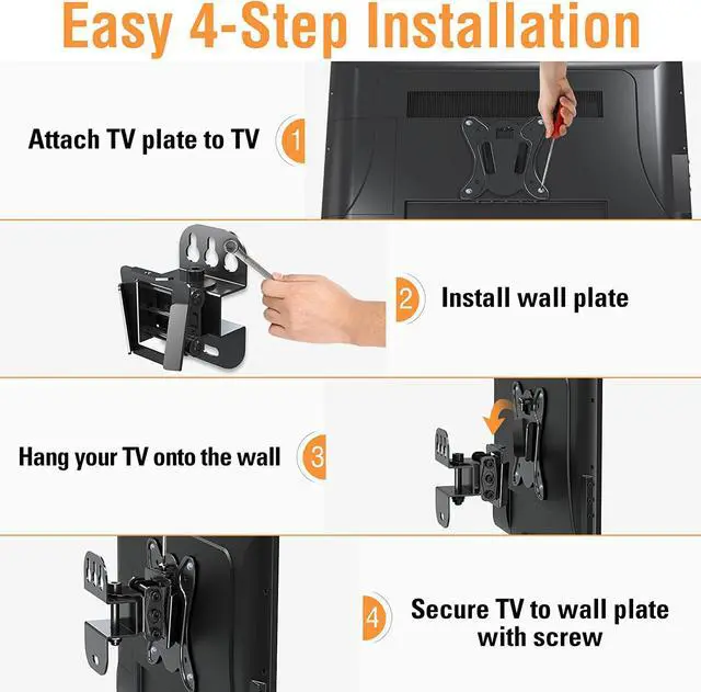 Alt view image 4 of 7 - ELIVED TV Wall Mount Small Monitor Mount Bracket with Adjustable Tilt Swivel for Most 13-30 Inch LED LCD OLED TVs, Single Stud Perfect Center Design, VESA Size Up to 100x100mm and Holds up to 33 lbs