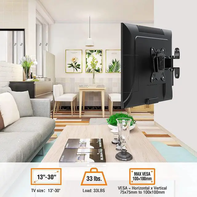 Alt view image 7 of 7 - ELIVED TV Wall Mount Small Monitor Mount Bracket with Adjustable Tilt Swivel for Most 13-30 Inch LED LCD OLED TVs, Single Stud Perfect Center Design, VESA Size Up to 100x100mm and Holds up to 33 lbs
