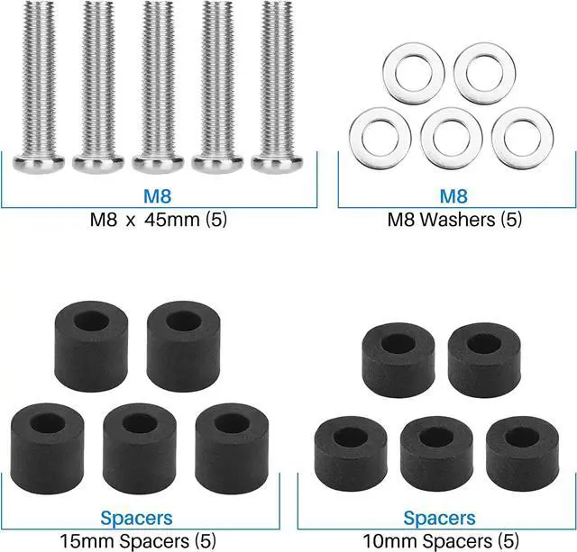 Alt view image 3 of 5 - Rust-Free M8 Screws for Samsung TV - 5 Set of Stainless Steel M8 x 45mm TV Mounting Bolts with Washers and 10mm/15mm Spacers, Replacement Wall Mount Screws, Fit 49  88 inches Samsung TVs
