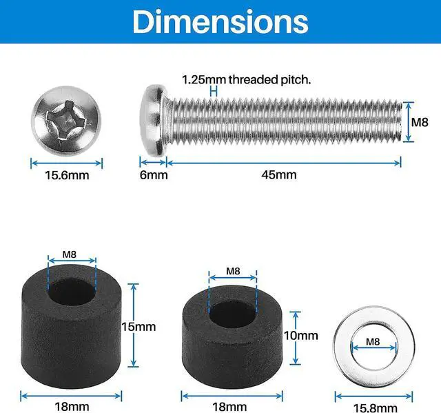 Alt view image 4 of 5 - Rust-Free M8 Screws for Samsung TV - 5 Set of Stainless Steel M8 x 45mm TV Mounting Bolts with Washers and 10mm/15mm Spacers, Replacement Wall Mount Screws, Fit 49  88 inches Samsung TVs