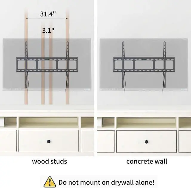 Alt view image 4 of 7 - Gibbon Mounts Fixed TV Wall Mounts- Low Profile TV Bracket Mounts for Most 42-100" LED/LCD Flat Screen TVs, 0.63''Ultra Slim, Max.VESA 800X600, Up to 220lbs Capacity