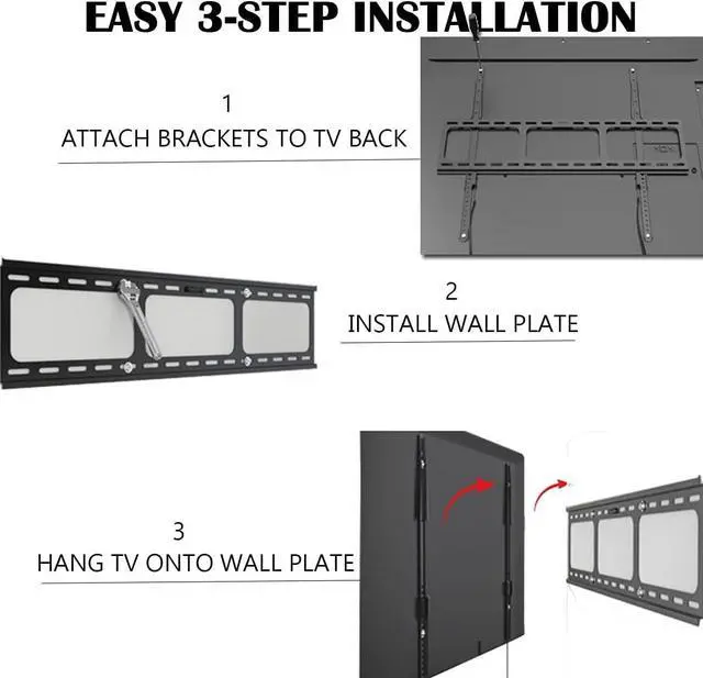 Alt view image 6 of 7 - Gibbon Mounts Fixed TV Wall Mounts- Low Profile TV Bracket Mounts for Most 42-100" LED/LCD Flat Screen TVs, 0.63''Ultra Slim, Max.VESA 800X600, Up to 220lbs Capacity