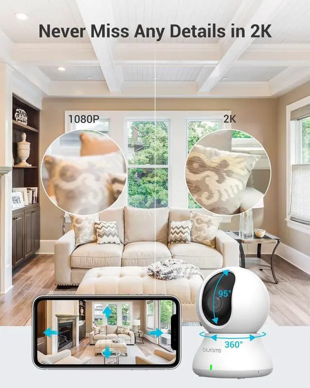 Alt view image 6 of 7 - blurams Cameras for Home Security, 2K Pet Camera with Phone App, 360° PTZ Indoor Cameras, 2-Way Talk, Motion Tracking, Color/IR Night Vision, Cloud&SD, Works with Alexa (2Pack, 5GHz/2.4GHz Dual-Band)
