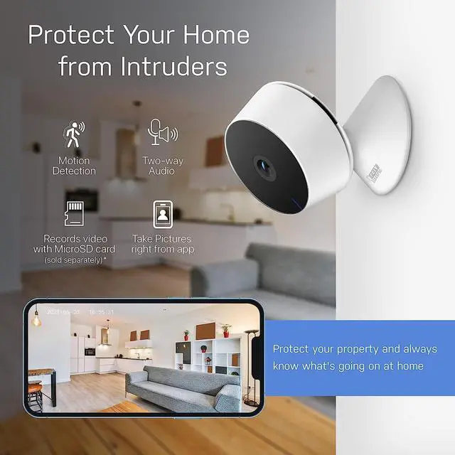 Alt view image 5 of 7 - Feit Electric Indoor Security Camera with Motion Detection, 30ft. Night Vision, 360° Adjustable Head, 2.4GHz WiFi, 2-Way Audio, 1080p HD, Works with Alexa & Google Asst, Plug-in, White - CAM1/WIFI