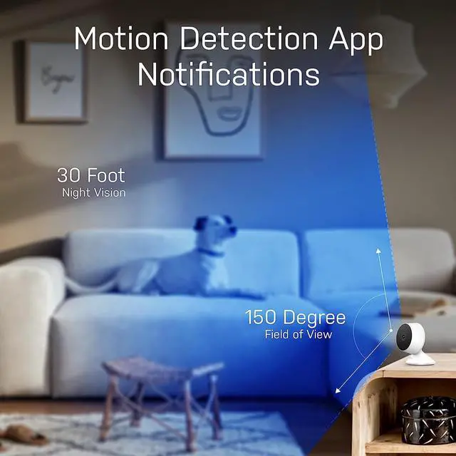 Alt view image 7 of 7 - Feit Electric Indoor Security Camera with Motion Detection, 30ft. Night Vision, 360° Adjustable Head, 2.4GHz WiFi, 2-Way Audio, 1080p HD, Works with Alexa & Google Asst, Plug-in, White - CAM1/WIFI