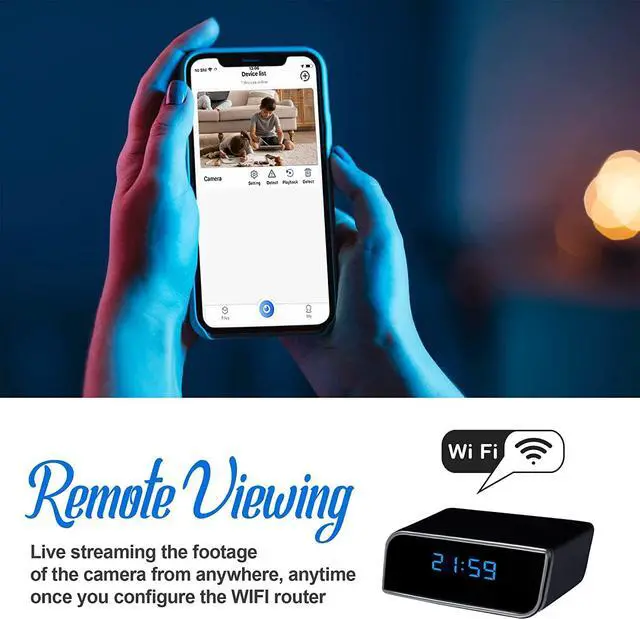 Alt view image 5 of 7 - Hidden Camera Clock - Full HD 1085 Hidden Camera, WiFi Alarm Clock with Camera, Upgraded Nanny Cam Hidden Camera with Video Clear Night Vision Motion Detection, WiFi Nanny Cam for Home Indoor Security