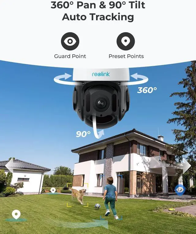 Alt view image 3 of 7 - REOLINK 4K PTZ Security Camera System, 360 Degree View PoE Camera with 16X Optical Zoom for Outdoor Surveillance, Auto Tracks Human/Vehicle/Pet, Two-Way Talk, 260ft IR Night Vision, RLC-823A 16X