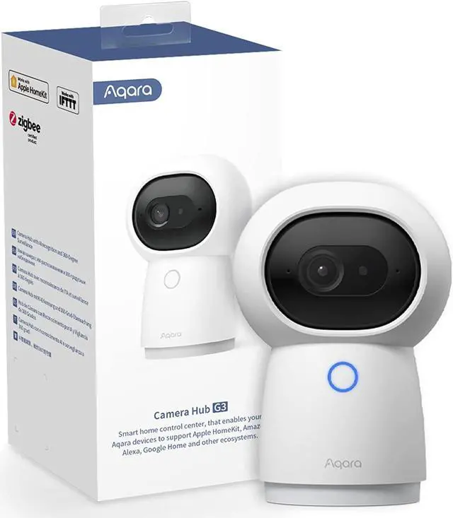 Main image of Aqara 2K Security Indoor Camera Hub G3, AI Facial and Gesture Recognition, Infrared Remote Control, 360° Viewing Angle via Pan and Tilt, Works with Alexa, HomeKit Secure Video, Google Assistant, IFTTT
