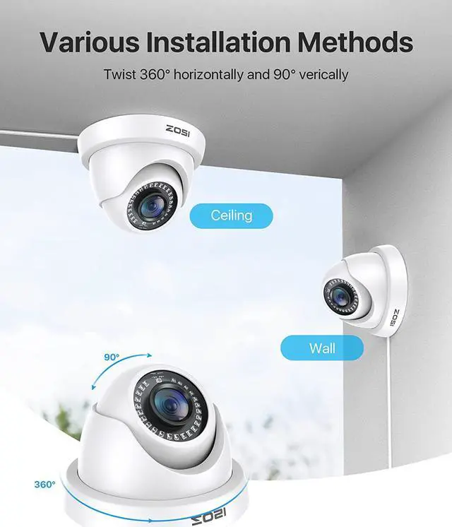Alt view image 4 of 7 - ZOSI 2MP 1080P HD Security Dome Camera Outdoor Indoor, IP66 Weatherproof Surveillance CCTV Camera (Hybrid 4-in-1 HD-CVI/TVI/AHD/960H Analog CVBS), 80ft IR Night Vision, 90° Wide Angle, 24PCS LEDs