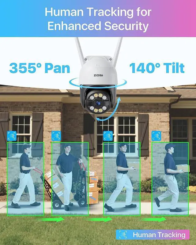 Alt view image 2 of 7 - ZOSI C289 WiFi Pan Tilt Security Camera Outdoor, 1080P Plug-in Spotlight Home PT Camera, Smart Motion Detection, Color Night Vision, Record Voice Alarm, Auto Tracks Human, 2 Way Audio, 5X Digital Zoom