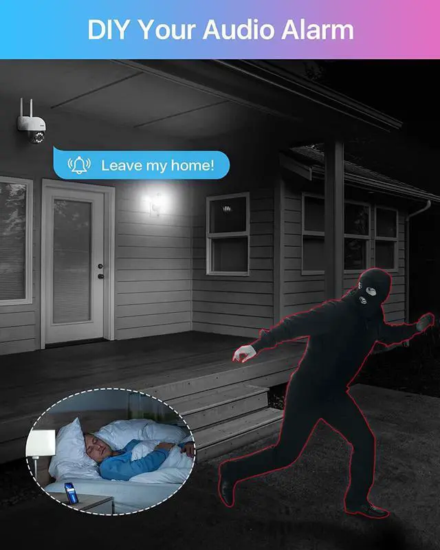 Alt view image 4 of 7 - ZOSI C289 WiFi Pan Tilt Security Camera Outdoor, 1080P Plug-in Spotlight Home PT Camera, Smart Motion Detection, Color Night Vision, Record Voice Alarm, Auto Tracks Human, 2 Way Audio, 5X Digital Zoom
