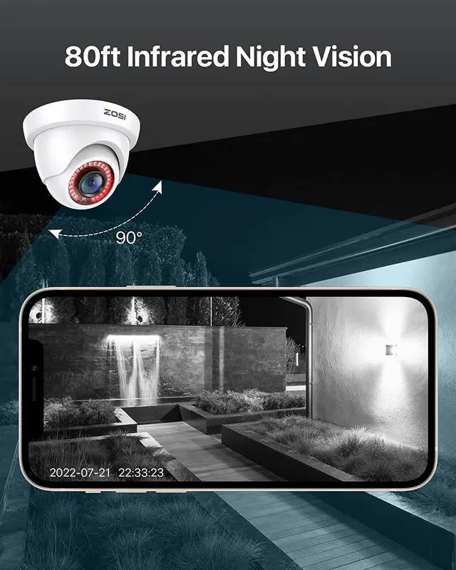 Alt view image 2 of 7 - ZOSI 2MP 1080P HD Security Dome Camera Outdoor Indoor, IP66 Weatherproof Surveillance CCTV Camera (Hybrid 4-in-1 HD-CVI/TVI/AHD/960H Analog CVBS), 80ft IR Night Vision, 90° Wide Angle, 24PCS LEDs