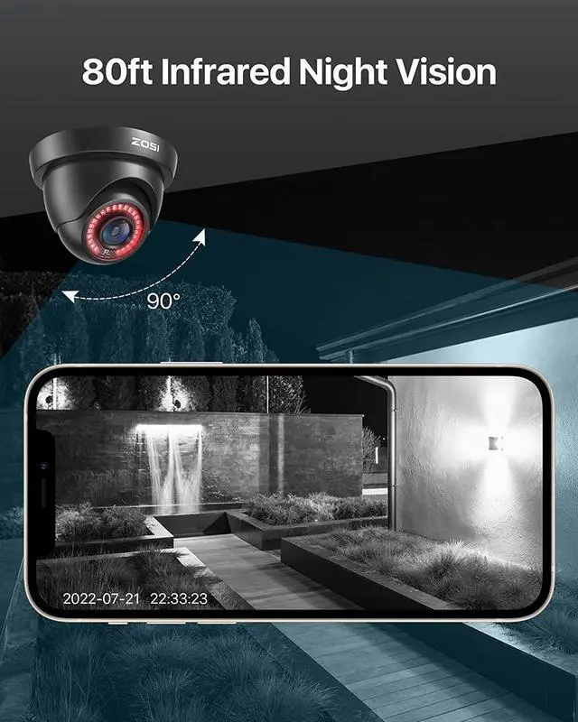 Alt view image 6 of 7 - ZOSI 2.0MP FHD 1080p Dome Camera Housing Outdoor Indoor (Hybrid 4-in-1 CVI/TVI/AHD/960H Analog CVBS),24PCS LEDs,80ft IR Night Vision,CCTV Security Camera with 105° Wide Angle